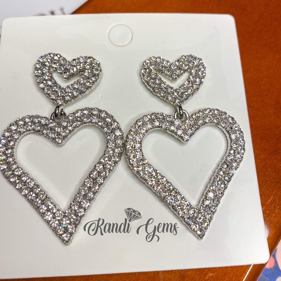 Gold / Silver Double Heart Rhinestone Earrings - Picture 8 of 8